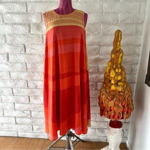 Eva Franco Orange and Red Sleeveless Sundress